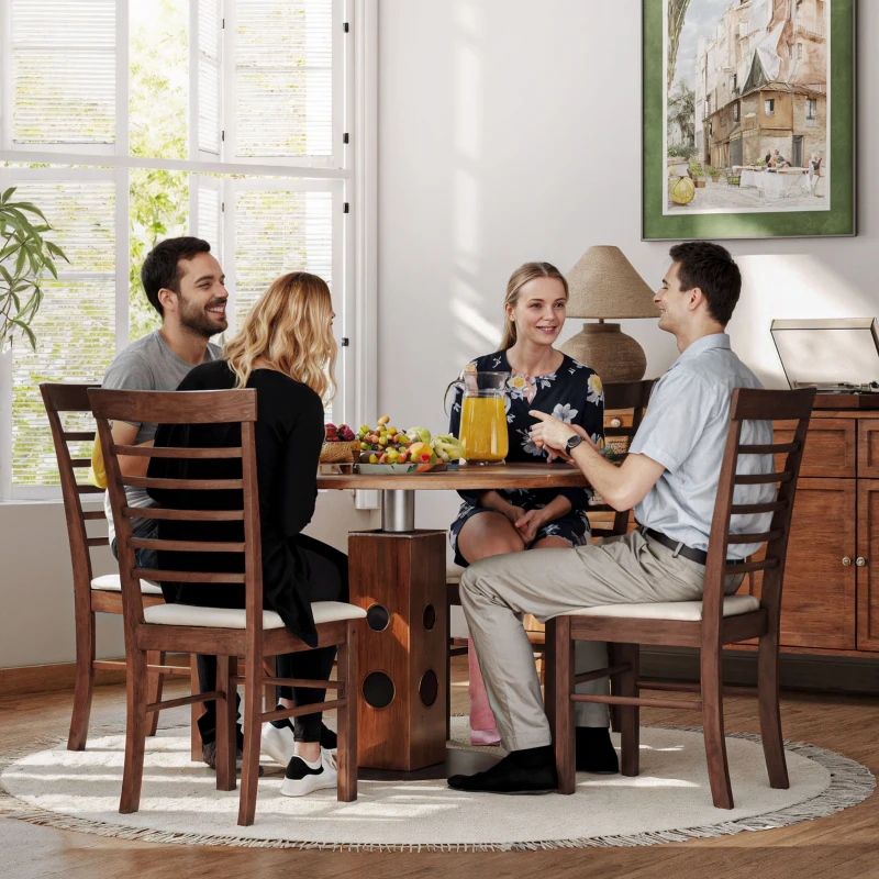 HOMCOM Wooden Dining Chairs Set of 4, Farmhouse Upholstered Kitchen Chairs with Rubber Wood Frame, Dark Brown and Beige