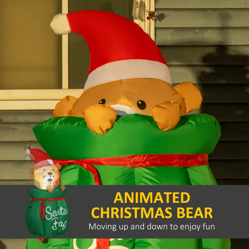 HOMCOM Inflatable Bear Up and Down Telescopic with Santa's Hat for Christmas Decoration