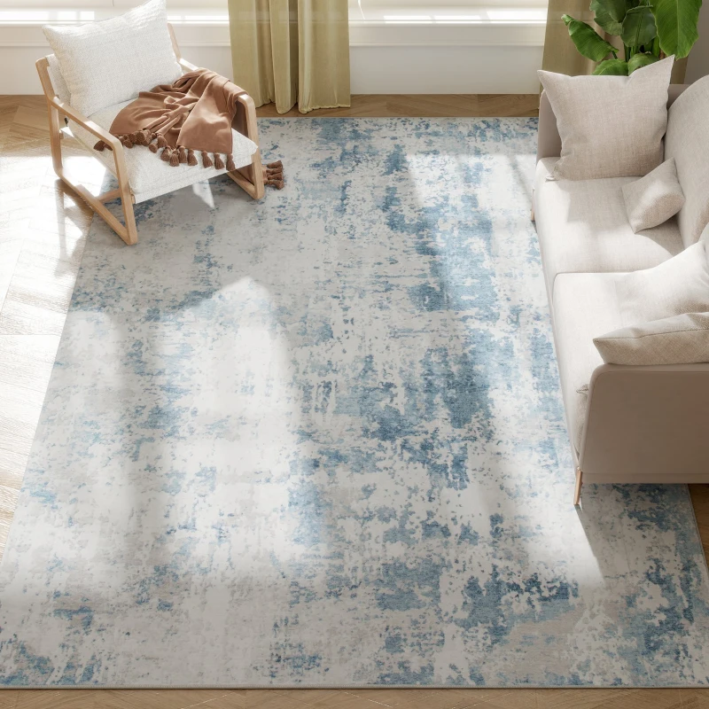HOMCOM Area Rug 8x10, Machine Washable Rug, Non-Slip Modern Abstract Floor Carpet for Living Room, Bedroom, Dining Room, Blue