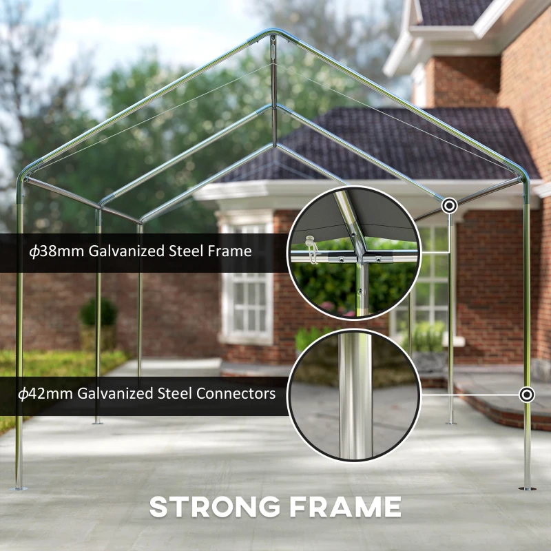 Outsunny 9.6' x 19.5' Carport Heavy Duty Galvanized Car Canopy w/ Included Anchor Kit, 3 Reinforced Steel Cables, Gray(m-5)