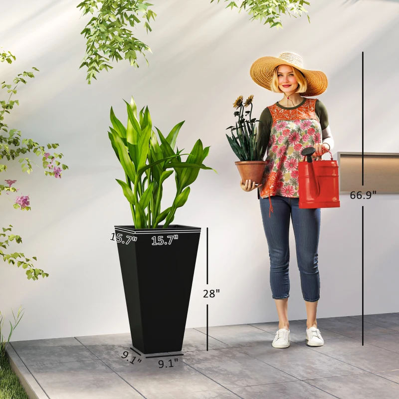 Outsunny Tall Planters for Outdoor Plants Set of 3, 28 In Taper Planters with Drainage Holes, Indoor Grande Plant Pots, Front Porch Decor (Black)