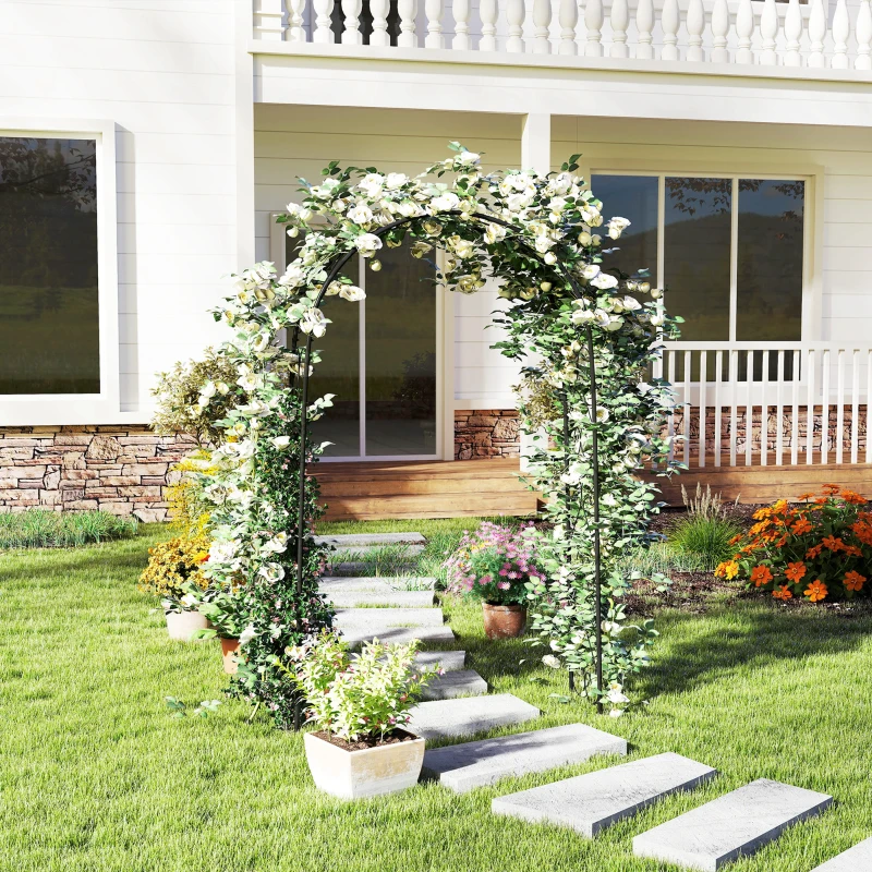 Outsunny Steel Garden Arch, 7.5' Garden Arbor Trellis for Climbing Plants, Roses, Wedding Arch for Outdoor Bridal Party, Ceremony