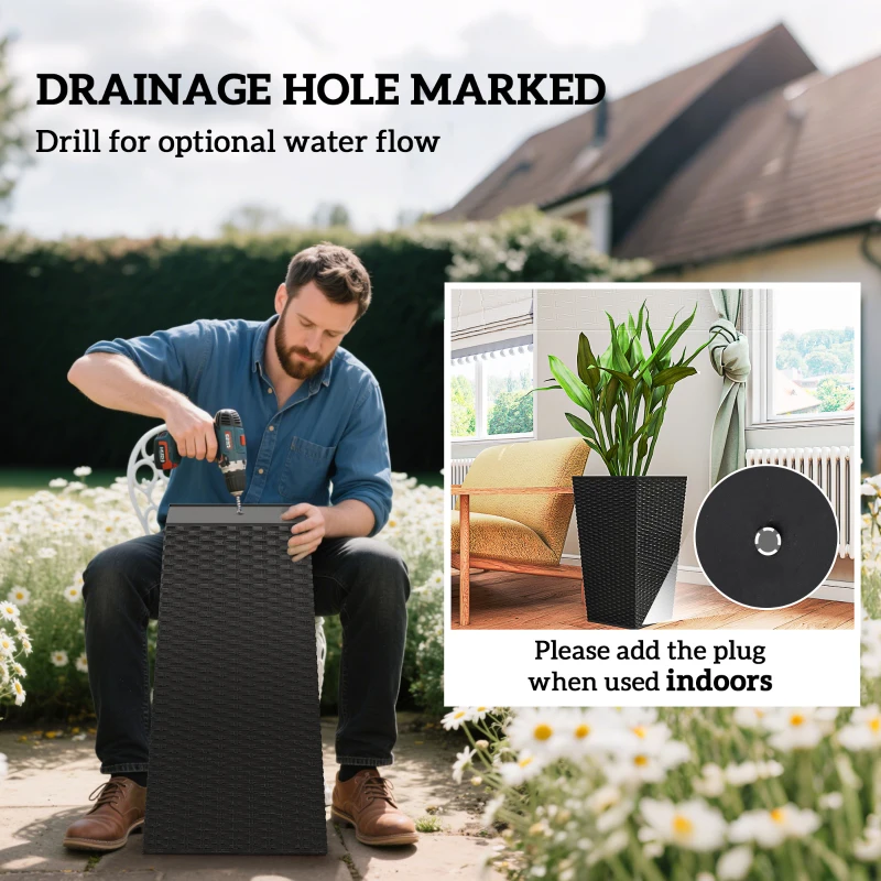 Outsunny Set of 3 Tall Plant Stand, Outdoor & Indoor Flower Pot Set for Front Door, Entryway, Patio and Deck, Black