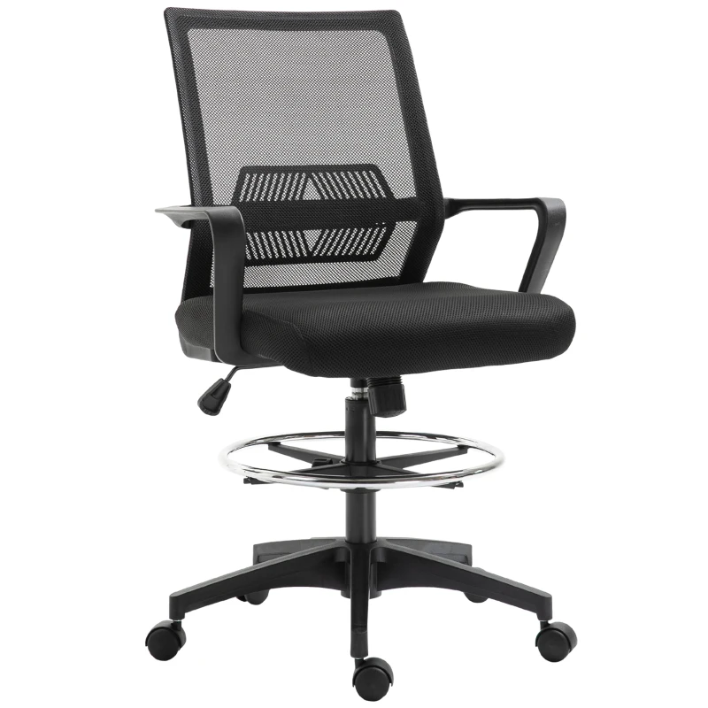 Vinsetto Tall Office Chair, Drafting Chair, Standing Desk Chair with Tilt Function, Adjustable Height and Footrest Ring, Black