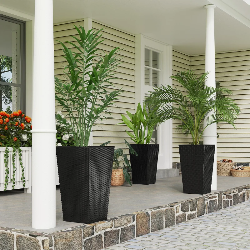 Outsunny Set of 3 Tall Plant Stand, Outdoor & Indoor Flower Pot Set for Front Door, Entryway, Patio and Deck, Black