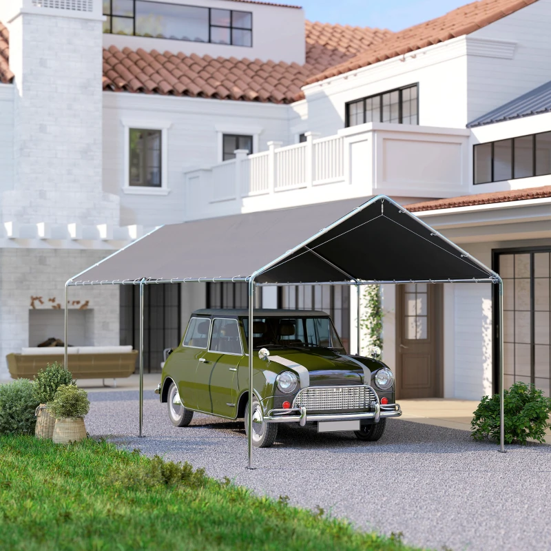 Outsunny 9.6' x 19.5' Carport Heavy Duty Galvanized Car Canopy w/ Included Anchor Kit, 3 Reinforced Steel Cables, Gray(m-8)