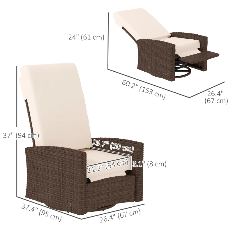 Outsunny Outdoor Rattan Wicker Lounge Chair with Footrest & Soft Cushion for Patio, Garden, Backyard, Cream White