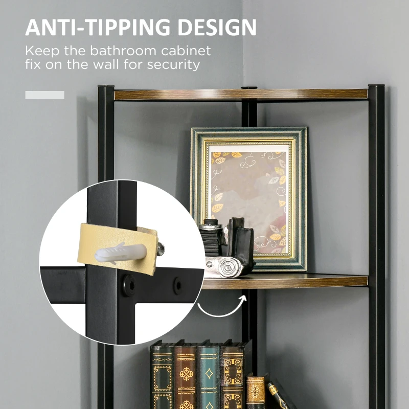 HOMCOM 6-Tier Corner Shelf, Corner Bookshelf with Metal Frame, for Living Room, Bedroom, Kitchen, Dark Brown