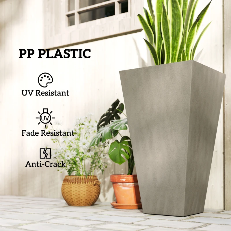 Outsunny 28" Tall Garden Plastic Planters, Outdoor and Indoor Flower Pots, Set of 3 for Entryway, Patio, Yard, Mixed Grey