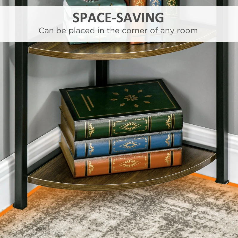 HOMCOM 6-Tier Corner Shelf, Corner Bookshelf with Metal Frame, for Living Room, Bedroom, Kitchen, Dark Brown