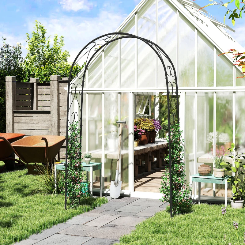 Outsunny Steel Garden Arch, 7.5' Garden Arbor Trellis for Climbing Plants, Roses, Wedding Arch for Outdoor Bridal Party, Ceremony