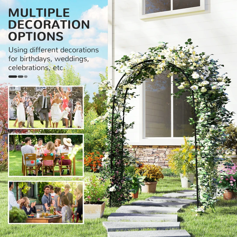 Outsunny Steel Garden Arch, 7.5' Garden Arbor Trellis for Climbing Plants, Roses, Wedding Arch for Outdoor Bridal Party, Ceremony