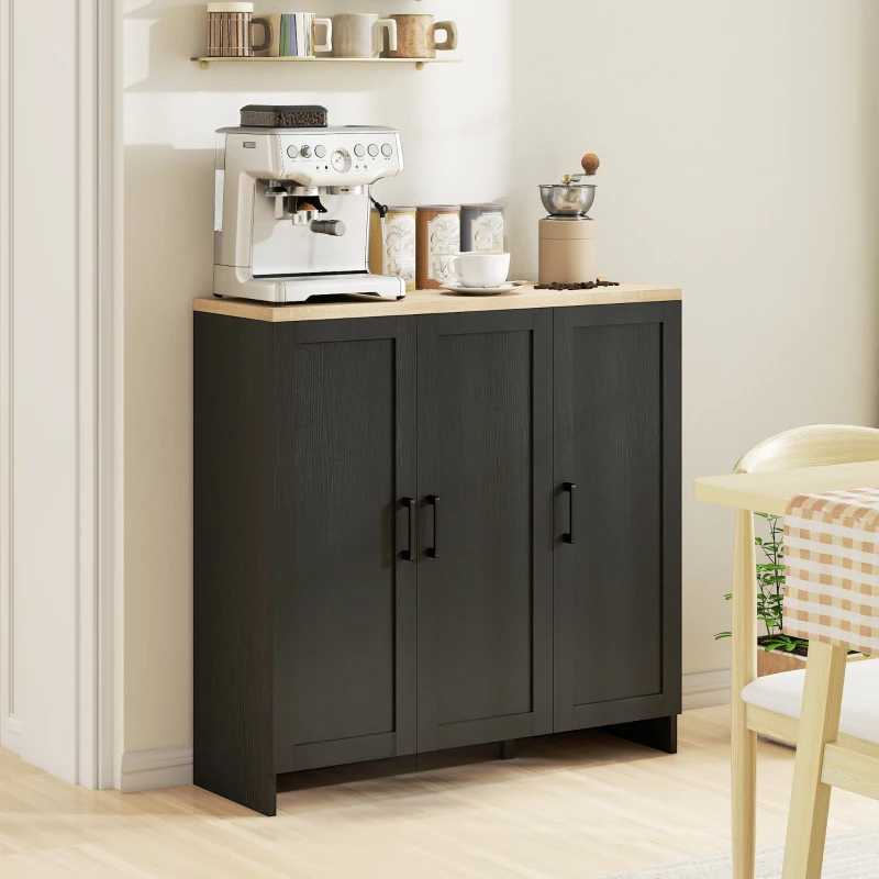 HOMCOM Small Dining Room Sideboard with 3 Doors Adjustable Shelves for Dining Black