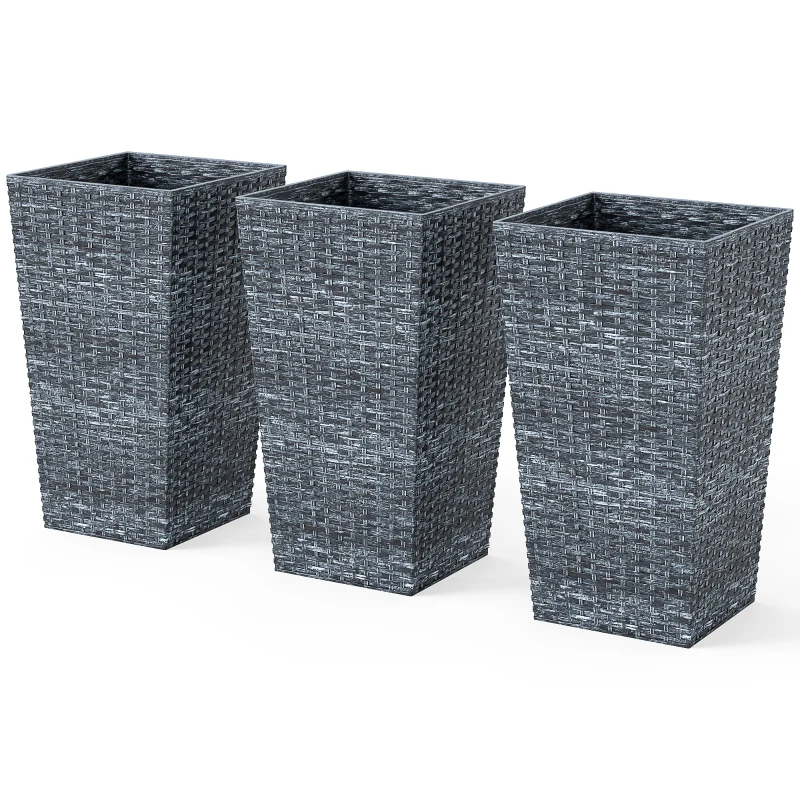 Outsunny Set of 3 Tall Plant Stand, Outdoor & Indoor Flower Pot Set for Front Door, Entryway, Patio and Deck, Mixed Grey