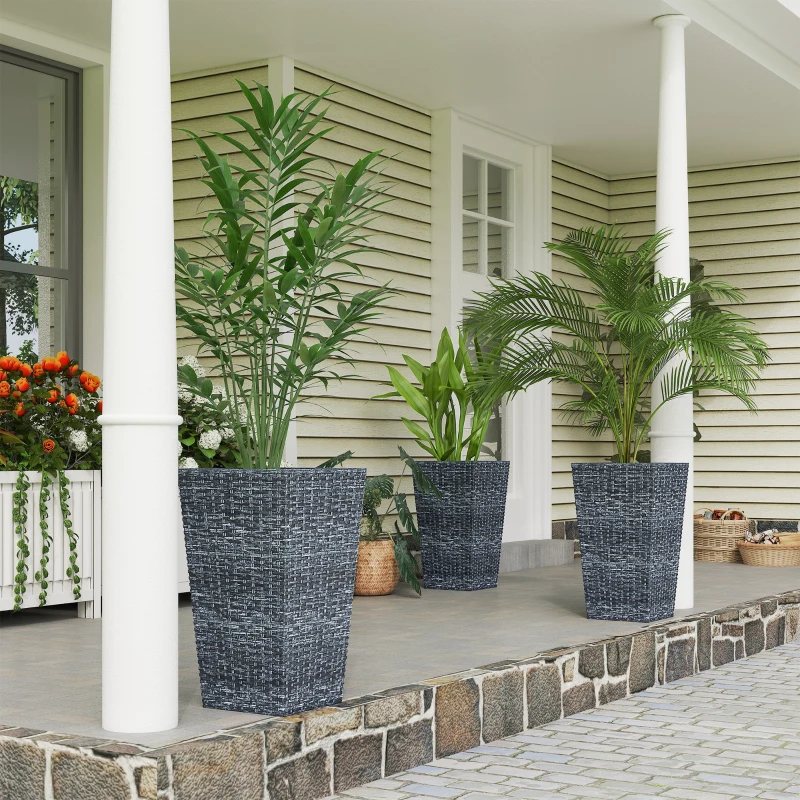 Outsunny Set of 3 Tall Plant Stand, Outdoor & Indoor Flower Pot Set for Front Door, Entryway, Patio and Deck, Mixed Grey