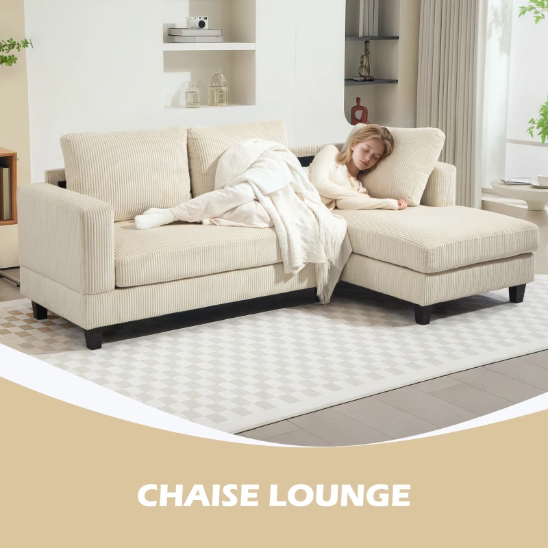HOMCOM L Shaped Couch, L Shape Sofa with Chaise Lounge and Spring Cushion for Living Room, Bedroom, Beige
