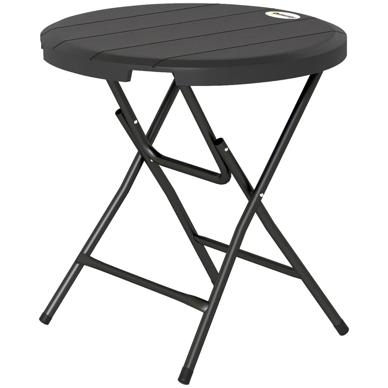 Outsunny Foldable Round Patio Table for 4, Outdoor Dining Table with HDPE Tabletop and Steel Frame, Dark Grey