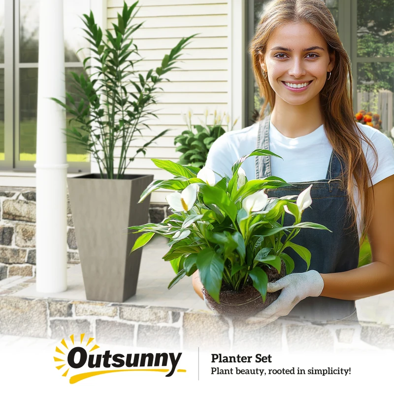 Outsunny Tall Planters for Outdoor Plants Set of 3, 28 In Taper Planters with Drainage Holes, Indoor Grande Plant Pots, Front Porch Decor, Grey
