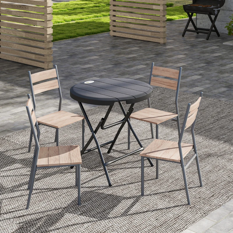 Outsunny Foldable Round Patio Table for 4, Outdoor Dining Table with HDPE Tabletop and Steel Frame, Dark Grey