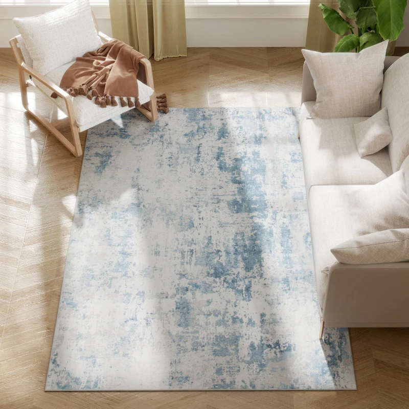 HOMCOM Area Rug 4x6, Machine Washable Rug, Non-Slip Modern Abstract Floor Carpet for Living Room, Bedroom, Dining Room, Blue