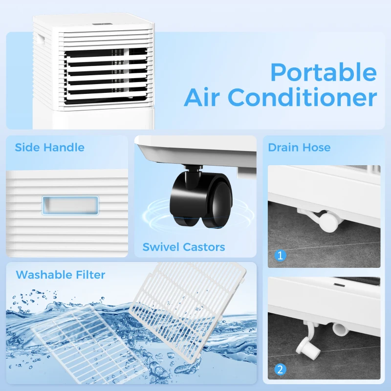 HOMCOM 10000 BTU Mobile Air Conditioner for Cooling and Dehumidifying, Remote Control, 24H Timer, LED Display, White