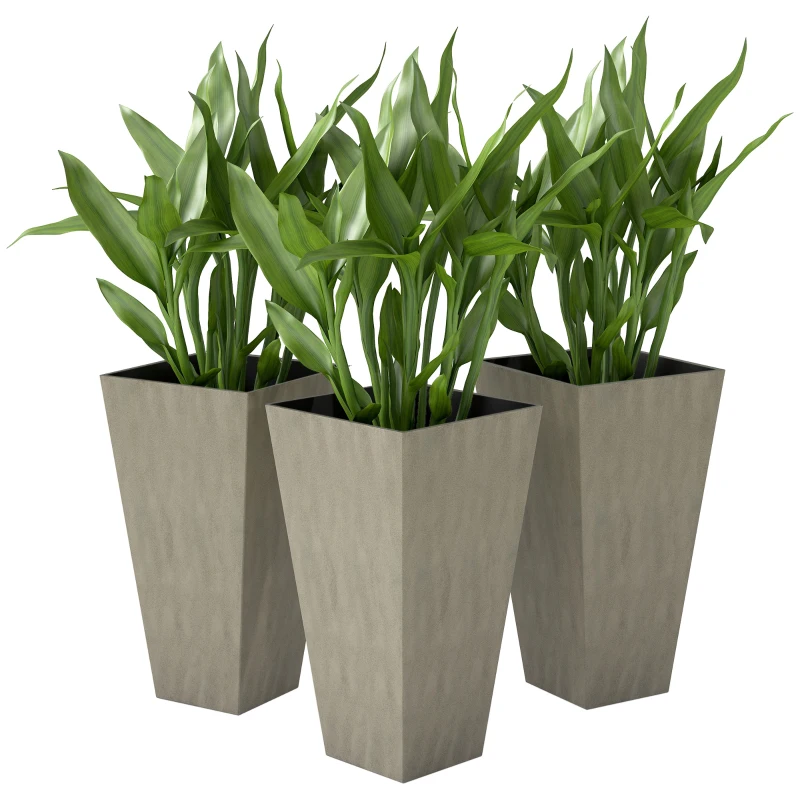 Outsunny 28" Tall Garden Plastic Planters, Outdoor and Indoor Flower Pots, Set of 3 for Entryway, Patio, Yard, Mixed Grey