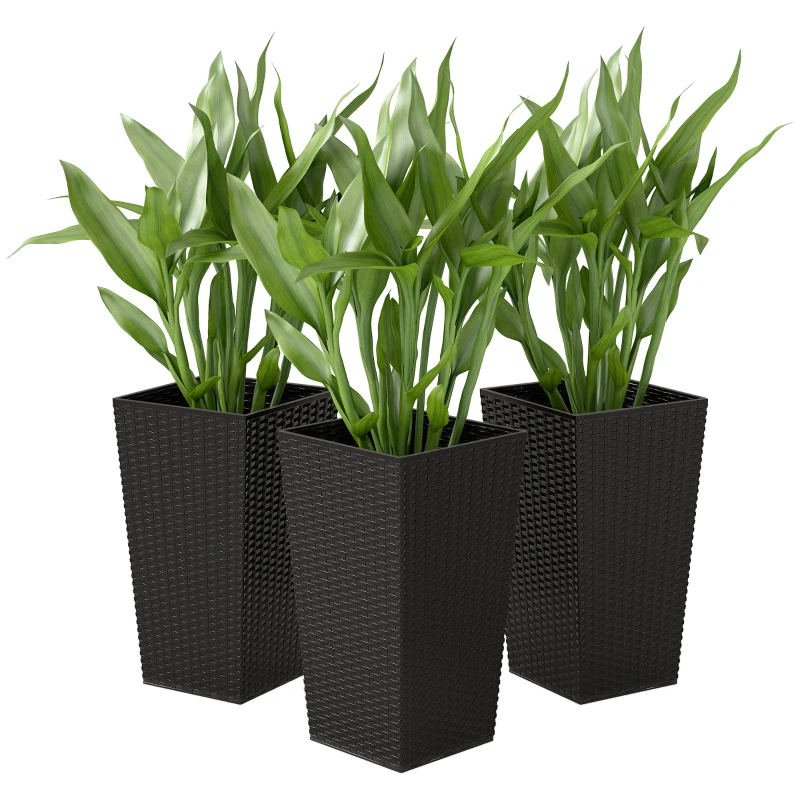 Outsunny Set of 3 Tall Plant Stand, Outdoor & Indoor Flower Pot Set for Front Door, Entryway, Patio and Deck, Black