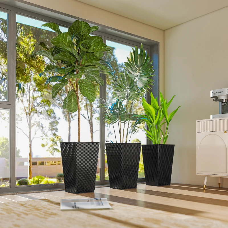 Outsunny Set of 3 Tall Plant Stand, Outdoor & Indoor Flower Pot Set for Front Door, Entryway, Patio and Deck, Black