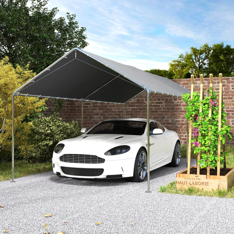Outsunny 9.6' x 19.5' Carport Heavy Duty Galvanized Car Canopy w/ Included Anchor Kit, 3 Reinforced Steel Cables, Gray(m-9)
