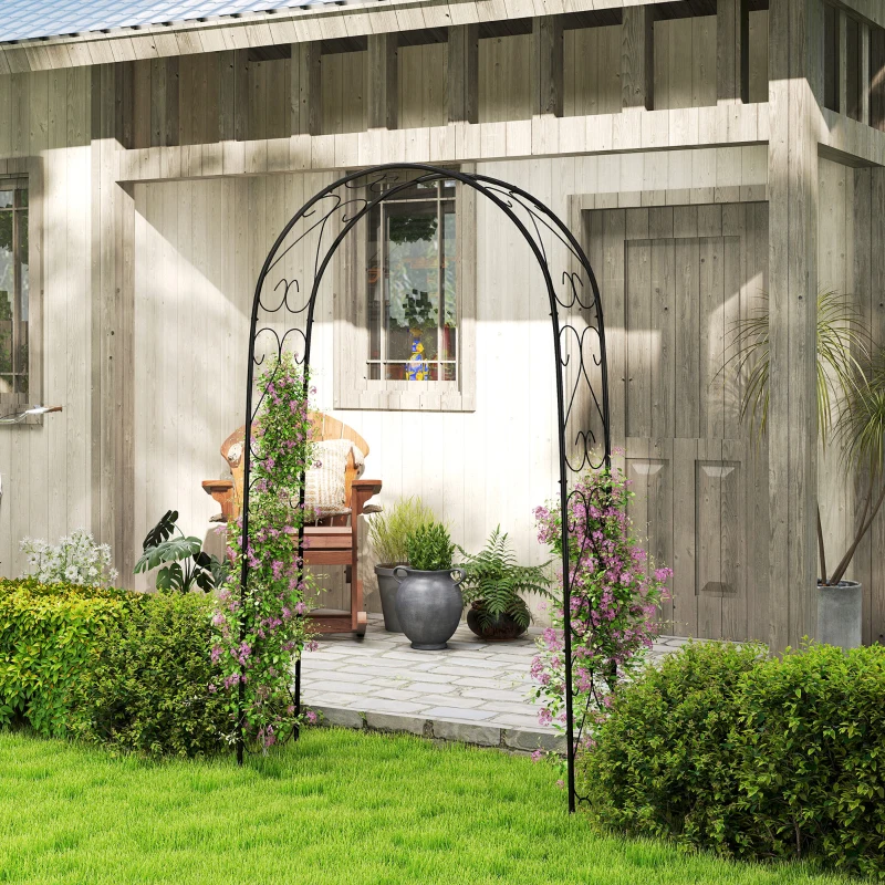 Outsunny Steel Garden Arch, 7.5' Garden Arbor Trellis for Climbing Plants, Roses, Wedding Arch for Outdoor Bridal Party, Ceremony