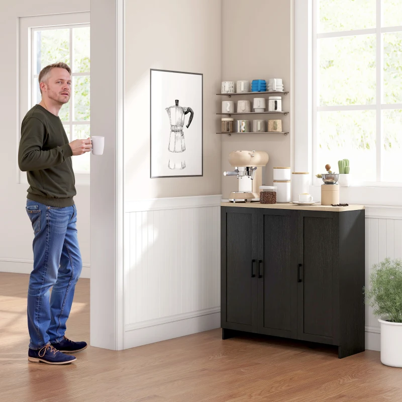 HOMCOM Small Dining Room Sideboard with 3 Doors Adjustable Shelves for Dining Black