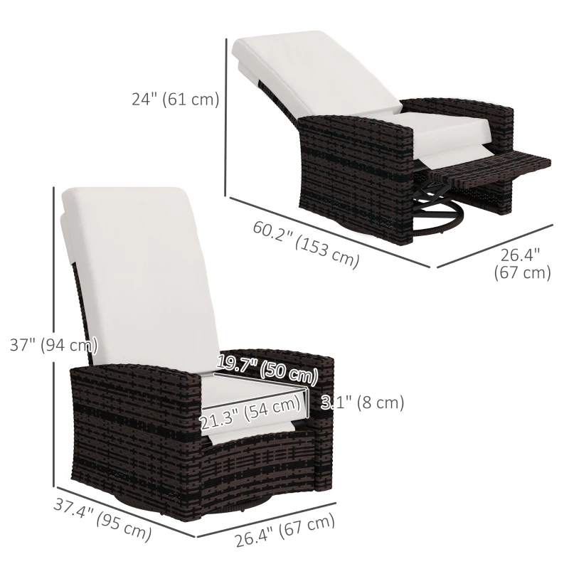 Outsunny Outdoor Rattan Wicker Lounge Chair with Footrest & Soft Cushion for Patio, Garden, Backyard, Khaki