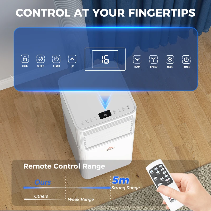 HOMCOM 10000 BTU Mobile Air Conditioner for Cooling and Dehumidifying, Remote Control, 24H Timer, LED Display, White