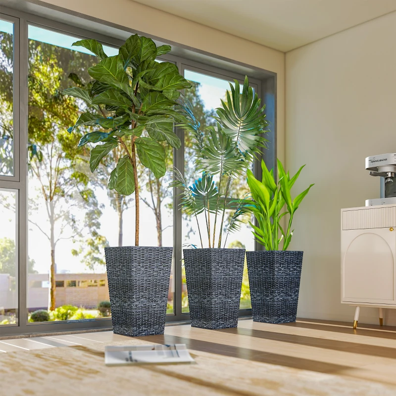 Outsunny Set of 3 Tall Plant Stand, Outdoor & Indoor Flower Pot Set for Front Door, Entryway, Patio and Deck, Mixed Grey