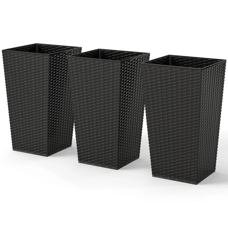 Outsunny Set of 3 Tall Plant Stand, Outdoor & Indoor Flower Pot Set for Front Door, Entryway, Patio and Deck, Black
