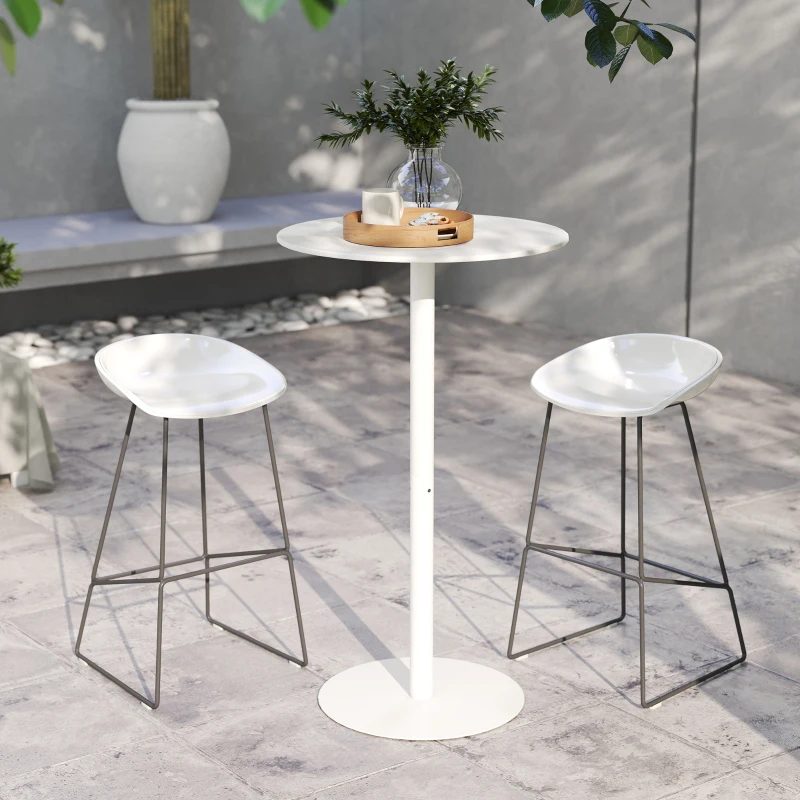 HOMCOM Round Bar Table for 2, Modern Pub Table with Steel Frame, Easy Assembly for Small Space Home Bar Cocktail Bistro, White