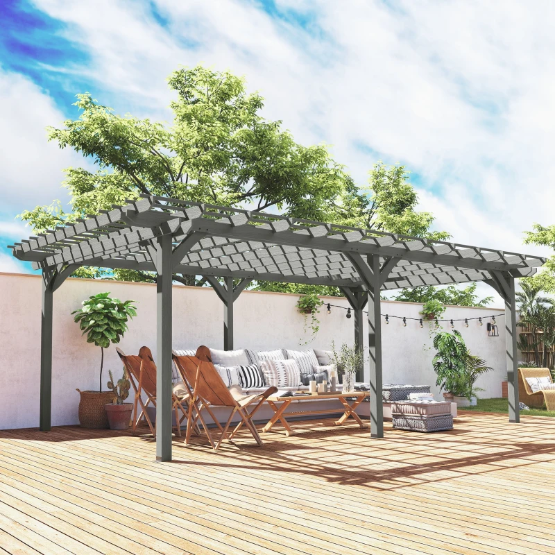 Outsunny 12' x 20' Outdoor Pergola, Wood Gazebo Grape Trellis with Stable Structure for Climbing Plant Support, Gray