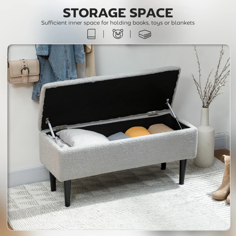 HOMCOM Modern Storage Bench, Ottoman with Storage and Lamb's Wool Upholstery for Living Room, Bedroom, Grey