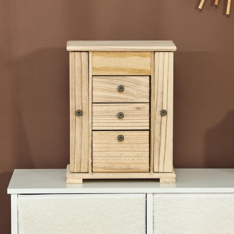 HOMCOM 4-Tier Wooden Jewelry Box for Women, Jewelry Organizer with Mirror and 2 Drawers for Rings Earrings Necklaces, Brown