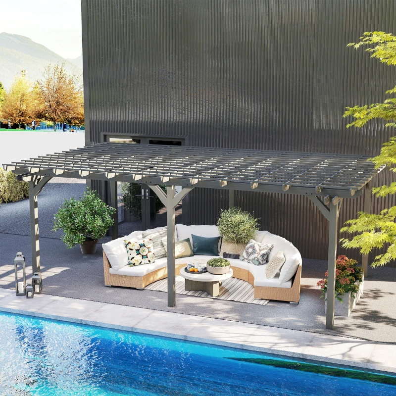 Outsunny 12' x 20' Outdoor Pergola, Wood Gazebo Grape Trellis with Stable Structure for Climbing Plant Support, Gray