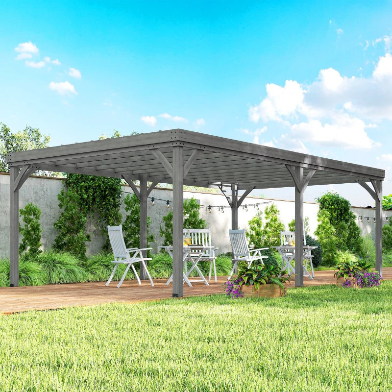 Outsunny 12' x 20' Outdoor Wooden Pergola, Grape Vine Gazebo with Concrete Anchors for Garden, Patio, Backyard, Deck, Gray