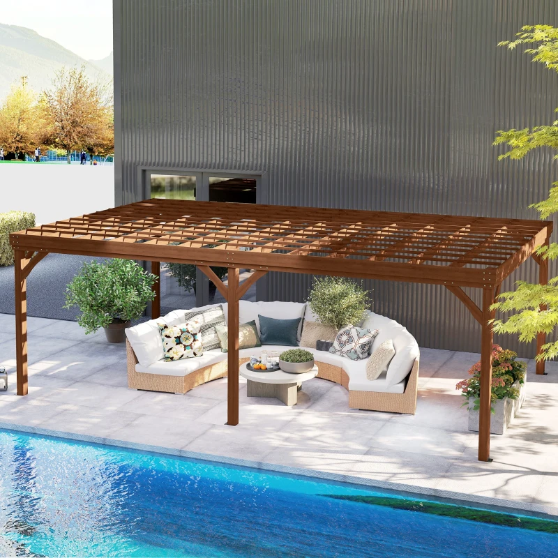 Outsunny 12' x 20' Outdoor Wooden Pergola, Grape Vine Gazebo with Concrete Anchors for Garden, Patio, Backyard, Deck, Brown(m-9)