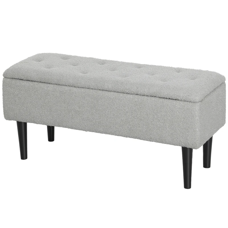 HOMCOM Modern Storage Bench, Ottoman with Storage and Lamb's Wool Upholstery for Living Room, Bedroom, Grey