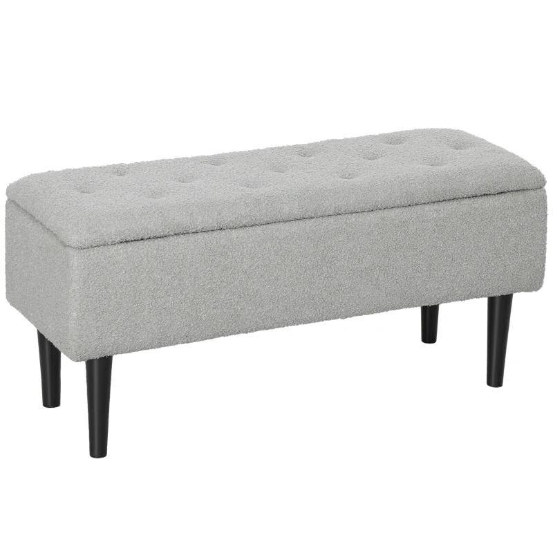 HOMCOM Modern Storage Bench, Ottoman with Storage and Lamb's Wool Upholstery for Living Room, Bedroom, Grey