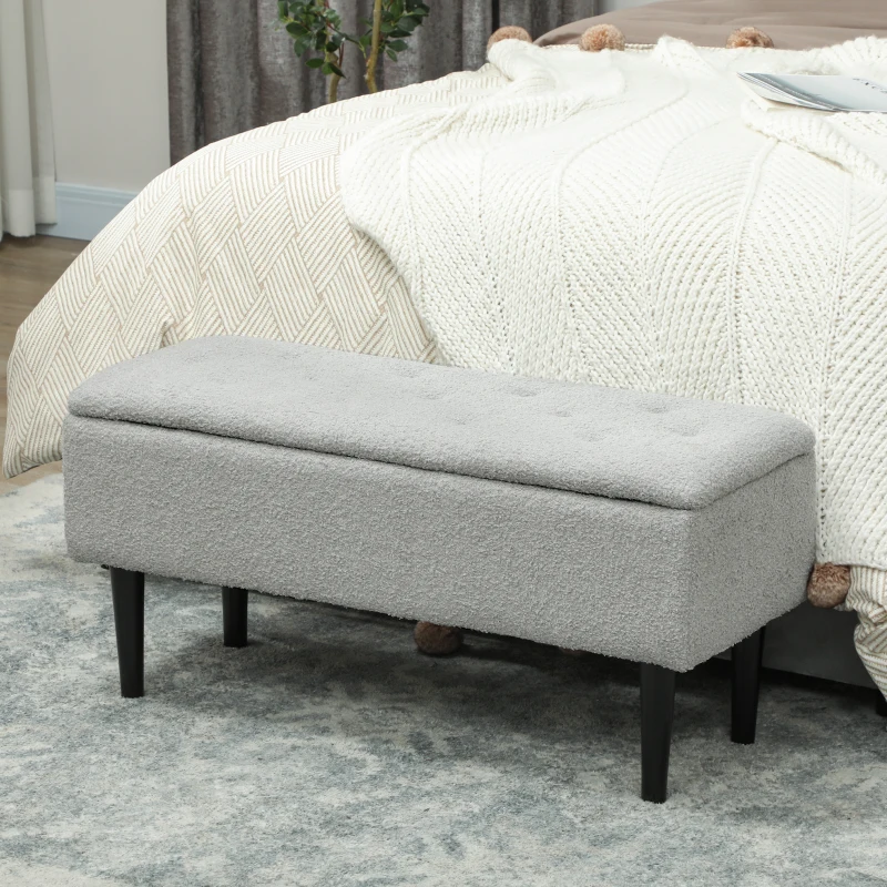 HOMCOM Modern Storage Bench, Ottoman with Storage and Lamb's Wool Upholstery for Living Room, Bedroom, Grey