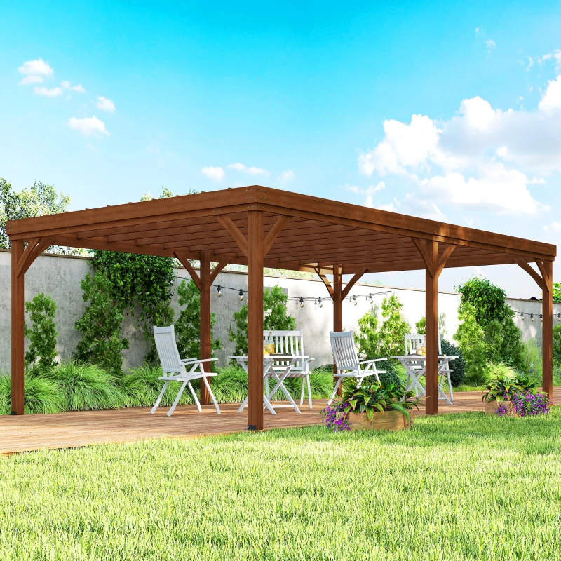 Outsunny 12' x 20' Outdoor Wooden Pergola, Grape Vine Gazebo with Concrete Anchors for Garden, Patio, Backyard, Deck, Brown(m-11)