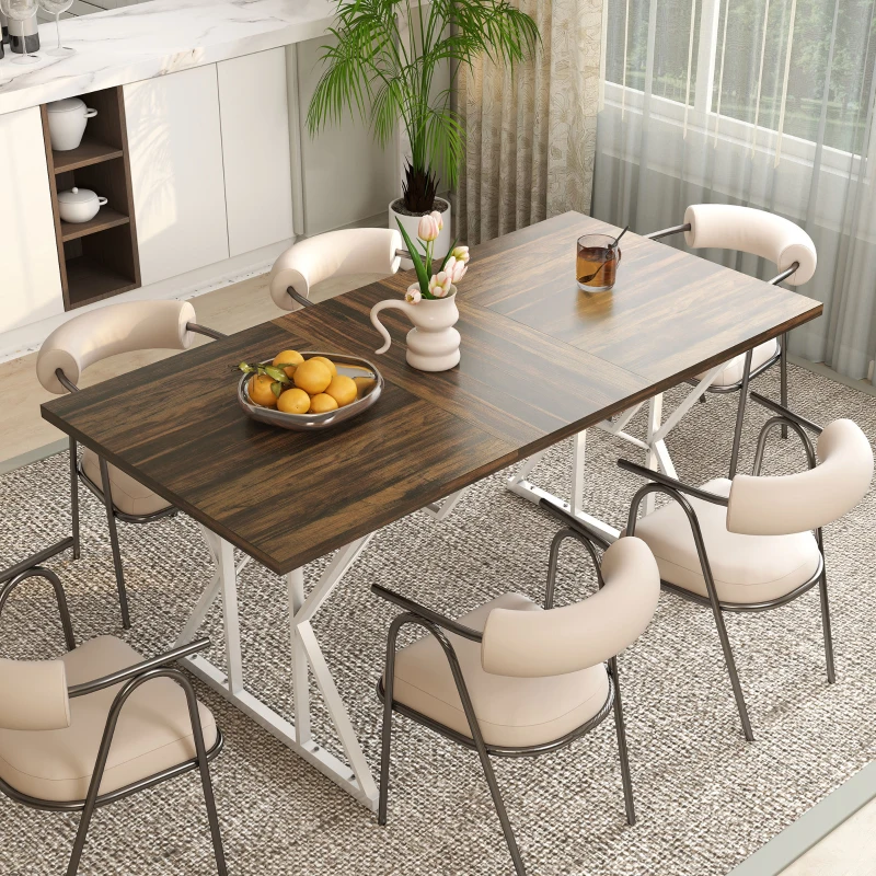 HOMCOM 47"-63" Extendable Dining Table for 4-6, Farmhouse Expandable Kitchen Table with Heavy Duty Trestle Base, Brown