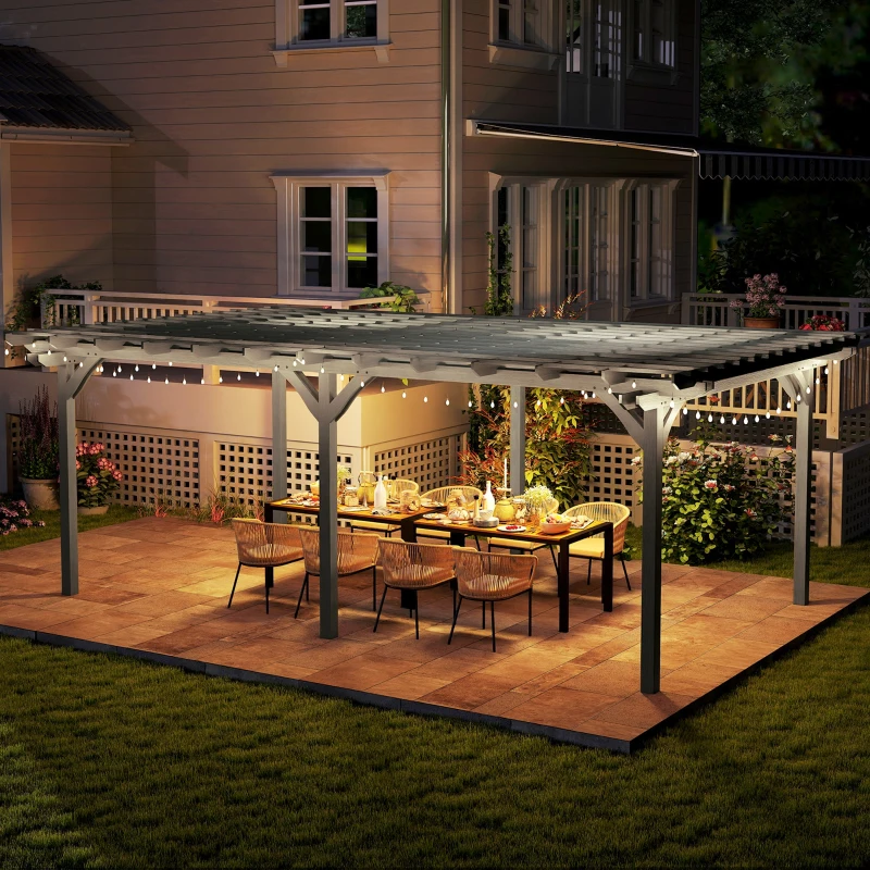Outsunny 12' x 20' Outdoor Pergola, Wood Gazebo Grape Trellis with Stable Structure for Climbing Plant Support, Gray