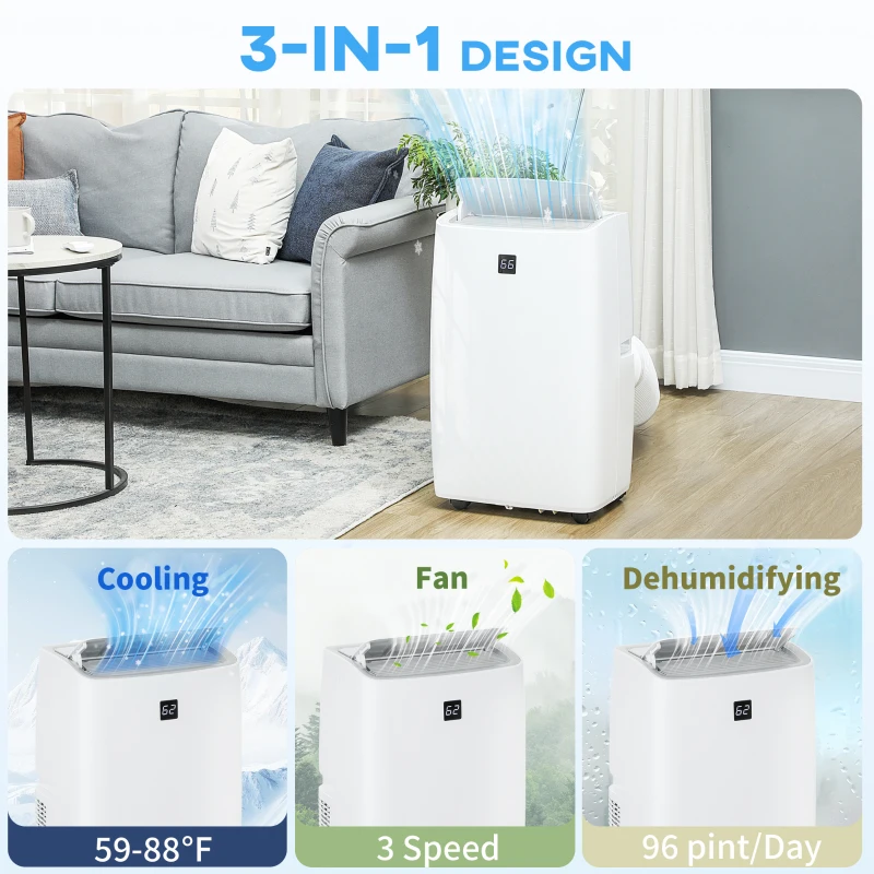 HOMCOM 14000 BTU Portable Air Conditioner, AC Unit with Cool, Dehumidifier, Fan, 549 Sq. ft, 24H Timer On Off, Window Kit