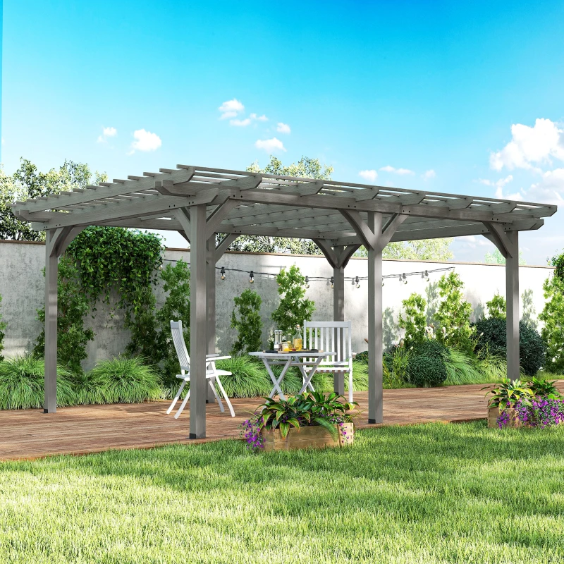 Outsunny 12' x 16' Outdoor Pergola, Wood Gazebo Grape Trellis with Stable Structure for Climbing Plant Support, Gray